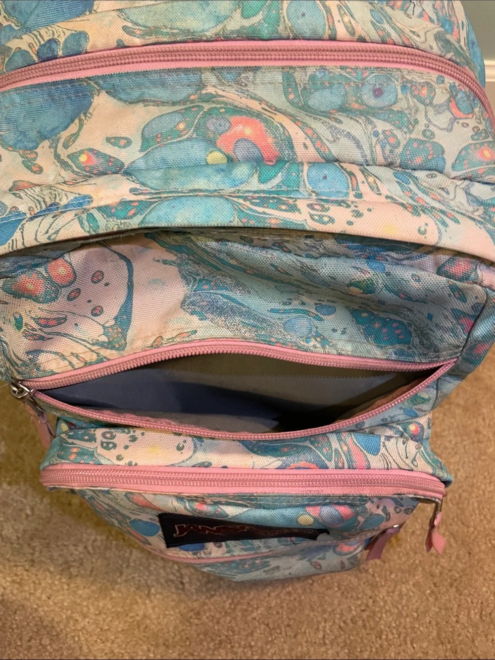 Jansport Swirled Marble Backpack in Blue and Pink